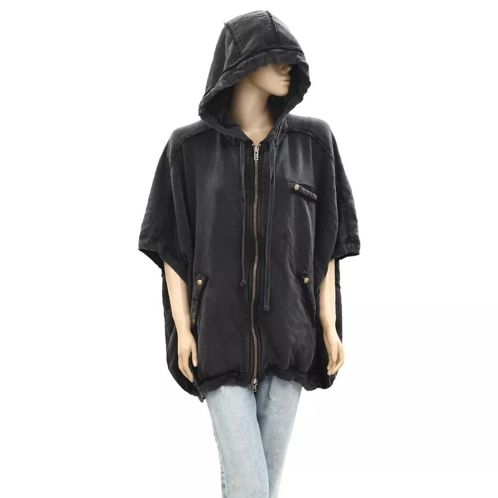 Free People We The Free What's Next Poncho Vest Jacket Hoodie Cotton L 282673 - Picture 5 of 9